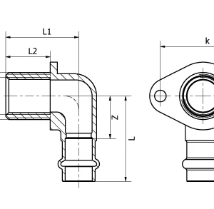 Cot de perete pentru rezervor de 90° 15 x 1/2'' x 3/4'' x 25